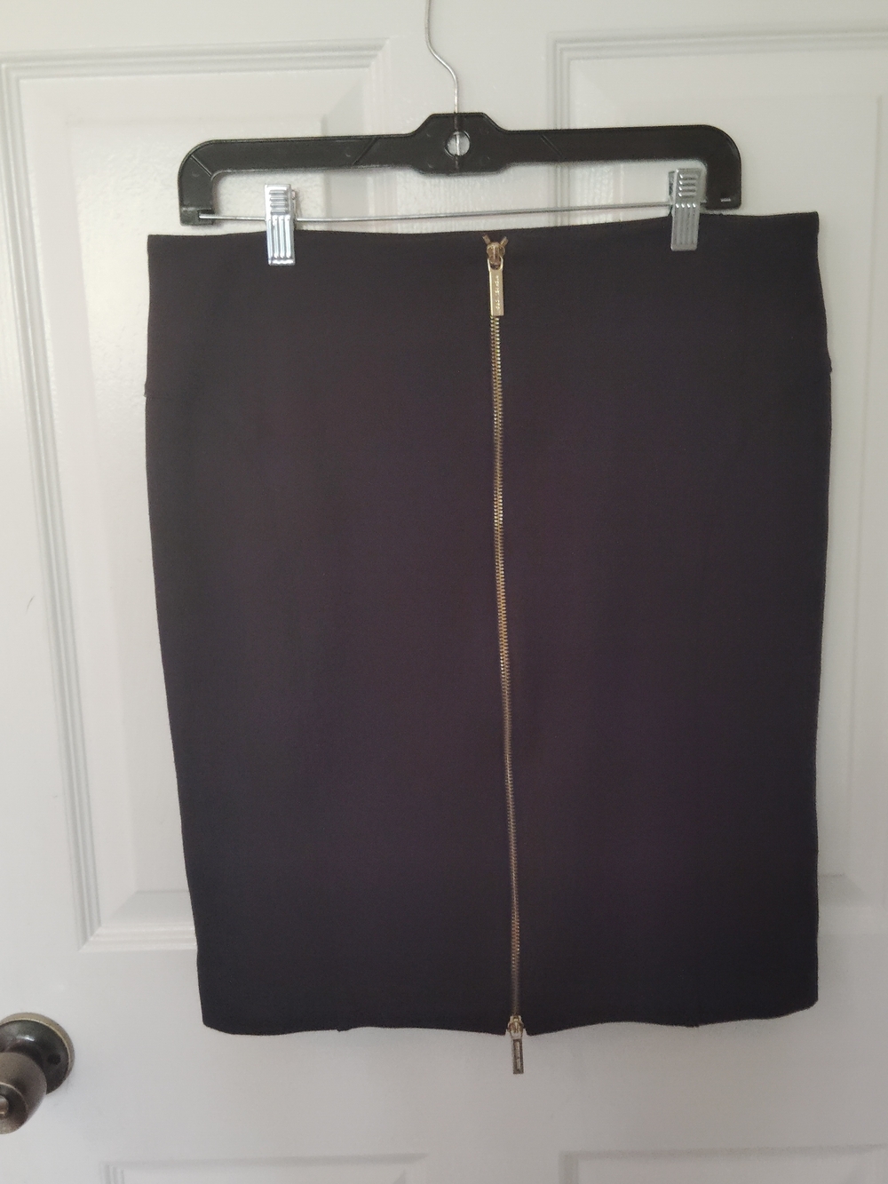 Michael Kors Black Dark Blue Pencil Skirt with Gold Center Zipper 12p